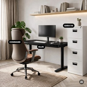 Elektrický písací stôl sit-stand so zásuvkou a bezdrôtovou nabíjačkou Qi čierny, 1400 mm: ELLIS
