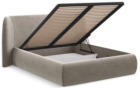 Čalúnená dvojlôžková posteľ taupe s úložným priestorom s roštom 180x200 cm Hauke – Makamii