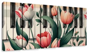 5-dielny obraz klavír a tulipány v kvetinovej symfónii