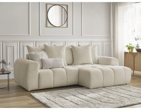 Béžová rozkladacia/s úložným priestorom rohová pohovka z textílie buklé (pravý roh/s leňoškou) Roxelane – Bobochic Paris