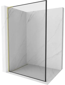 Mexen Kioto L, sprchová zástena Walk-In 60 x 200 cm, 8mm číre sklo čierny vzor, zlatý matný profil, 800-060-103-55-70