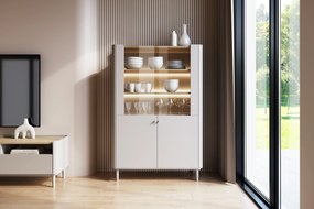 Vitrína Elivo 100 cm dvojdverová na nožičkách - kašmír / olejovaný dub