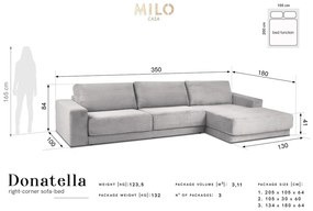 Sivá menčestrová rozkladacia rohová pohovka Milo Casa Donatella, pravý roh