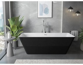 Mexen Velo Slim, voľne stojaca vaňa 170 × 75 cm, biela-čierna, chrómový prepad, 52811707575-01