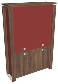 Vysoká skriňa Verno+ S 140 x 46 x 210 cm, kombinované dvere, orech / červená