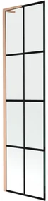 Mexen Next L, 1-krídlová vaňová zástena 50 x 150 cm, 6mm číre sklo-čierny vzor, medený profil, 895-050-000-03-77-65