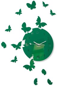 Nástenné akrylové hodiny Motýle - zelená