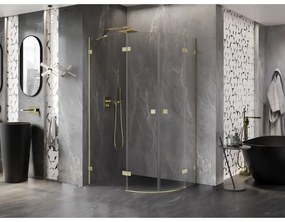 Mexen Lunar, polkruhový sprchový kút naklápací doľava 100 x 80 cm, 8mm číre sklo, zlatý matný profil, 833-100L-080P-55-00