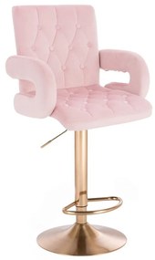 LuxuryForm Barová stolička BOSTON VELUR na zlatom tanieri - svetlo ružová