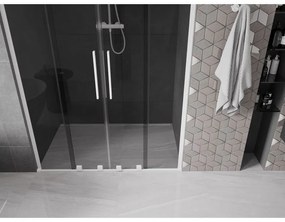 Mexen Velar L Duo, posuvné sprchové dvere do otvoru 160 cm, 8mm šedé sklo, biela matná, 871-160-003-42-20