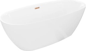 Mexen Luvo Slim, voľne stojaca vaňa 170 × 75 cm, biela lesklá, ružové zlato prepad, 52801707500-60