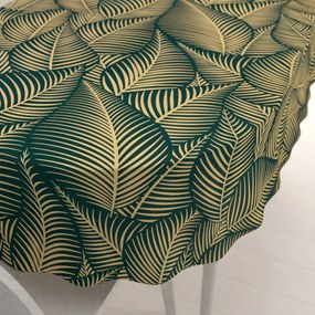 Biante Bavlnený oválny obrus Sandra SA-569 Veľké béžové listy na zelenom 80x120 cm