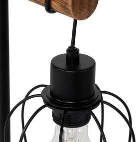 Rustikálna stolná lampa čierna s drevom - Stronk