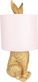 Zlatá stolná lampa králik s ružovým tienidlom Rabbi – Ø20*43 cm E27/max 1*60W