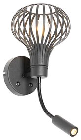 Moderná nástenná lampa čierna s lampou na čítanie 2-svetlo - Saffira Brescia