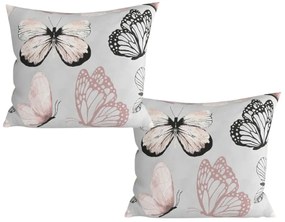 Sada 2 ks dekoračných povlakov na vankúš z mikrovlákna MY BUTTERFLY 45x45 cm, svetlo sivá