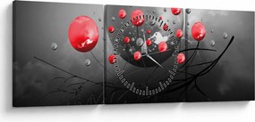 Obraz červených abstraktných gulí (s hodinami) (90x30 cm)