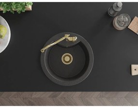Mexen Diego, granitový drez 488x488x167 mm, 1-komorový a drezová batéria Carla, čierna škvrnitá, 6512-76-670700-50