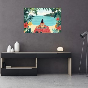 Obraz - Jogínka na pláži (90x60 cm)