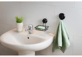 Čierny samodržiaci nástenný držiak na mydlo Compactor Bestlock Black Soap &amp; Sponge Holder