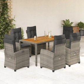 vidaXL 7-dielna záhradná jedálenská sada s podložkami sivá polyratan