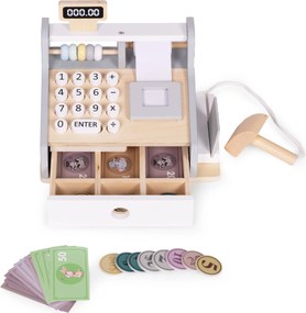Drevená pokladňa pre deti skener bankoviek mincí karta ECOTOYS
