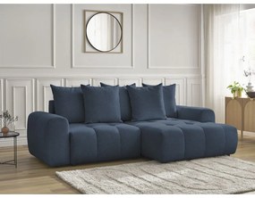 Modrá ženilková rozkladacia/s úložným priestorom rohová pohovka (pravý roh/s leňoškou) Roxelane – Bobochic Paris