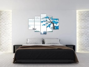 Obraz - Maľované jazero s loďkou (150x105 cm)