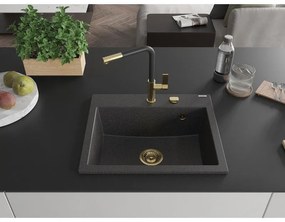 Mexen Oscar, 1-komorový granitový drez 580x490x205 mm, čierna škvrnitá, 6519581000-76-G