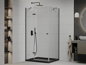 Mexen Roma, sprchovací kút s 1-krídlovými dverami 100 (dvere) x 80 (stena) cm, 6mm číre sklo, čierny profil, slim sprchová vanička 5cm čierna s čiernym sifónom, 854-100-080-70-00-4070B