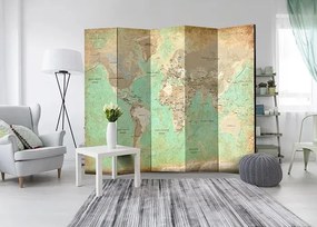 Paraván - Turquoise World Map [Room Dividers] Veľkosť: 225x172, Verzia: Akustický