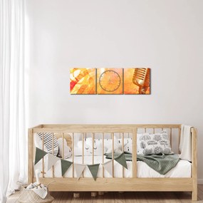 Obraz - Retro mikrofón (s hodinami) (90x30 cm)