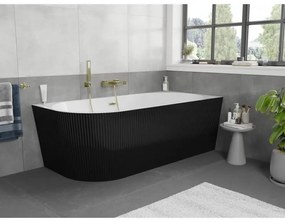 Mexen Silo, rohová voľne stojaca ryhovaná vaňa, pravá, 150 x 75 cm, biela-čierna, zlatý matný prepad, 52891507575P-55