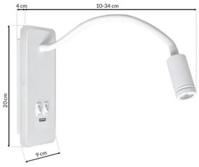LED Flexibilná nástenná lampička s USB BASE 1xLED/8W+1xLED/2W/230V biela