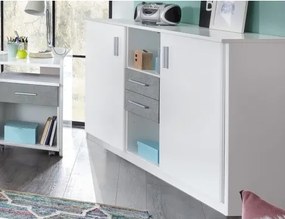 Široká komoda Joker, biela/sivý betón%