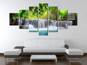 Gario Obraz s hodinami Číry vodopád v džungli - 7 dielny Rozmery: 210 x 100 cm