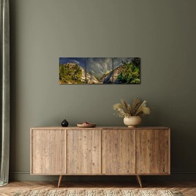 Obraz krajiny s jazerom (s hodinami) (90x30 cm)