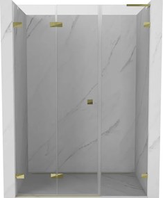 Mexen Lunar-F, L skladacie ľavé sprchové dvere 145 cm, číre sklo, zlatý profil, 836SL-145-050-50-00-L