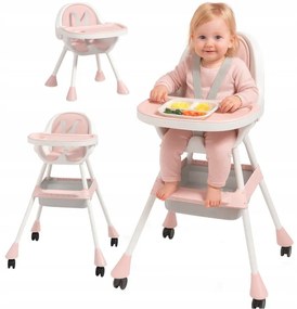 Praktická detská stolička na kŕmenie 3v1 ružová