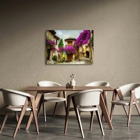 Sklenený obraz - Stredomorská lenivá ulička (70x50 cm)