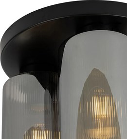 Stropné svietidlo v štýle Art Deco čierne s dymovým sklom 3-svetlo - Laura