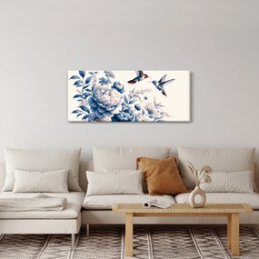 Obraz - Kolibríky nad kvetinou (120x50 cm)