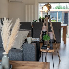 Priemyselná trojnohá stojaca lampa drevená so štúdiovým reflektorom - Braha