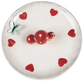 Biely dezertný tanierik so srdiečkami a hubkami - Ø 21*4 cm