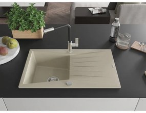 Mexen Cesar, 1-komorový granitový drez 775x470x190 mm a drezová batéria Flora, béžová, 6514-69-670401-07