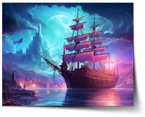 Sablio Plagát Magická plachetnica pod mesiacom - 60x40 cm