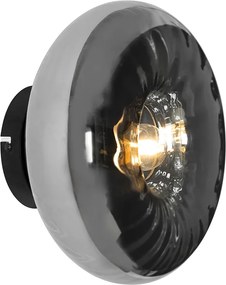 Art Deco nástenná lampa čierna s dymovým sklom - Ayesha