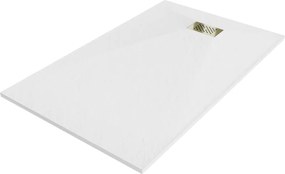 Mexen Hugo, obdĺžniková sprchová vanička SMC 150 x 90 cm, biela, zlatá krytka, 42109015-G
