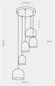Luster na lanku TEMPRE 5xE27/15W/230V biela/šedá/čierna
