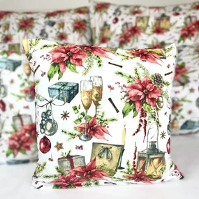 Vianočná obliečka na vankúš CHRISTMAS ROSE – 100 % bavlna, elegantný sviatočný motív, viac rozmerov Veľkosť: 40x40 cm
